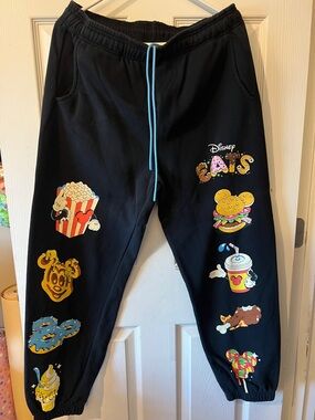 Disney World Black Joggers with Colorful Snack Graphics